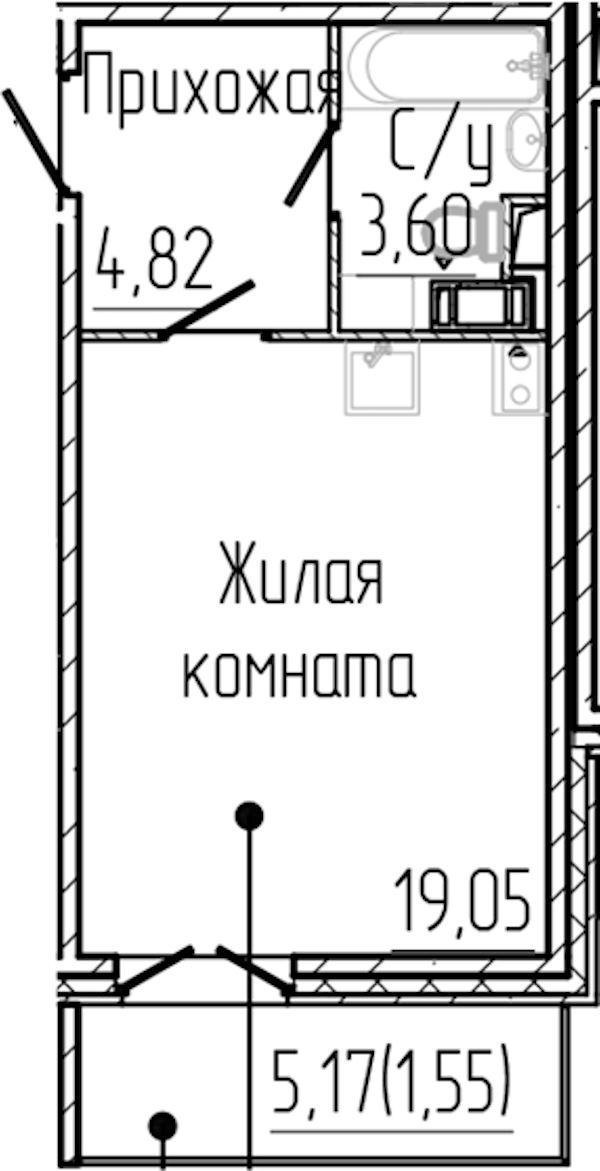 Квартира студия 29.02 м², 4/8 эт., ЖК «SERTOLOVO PARK»